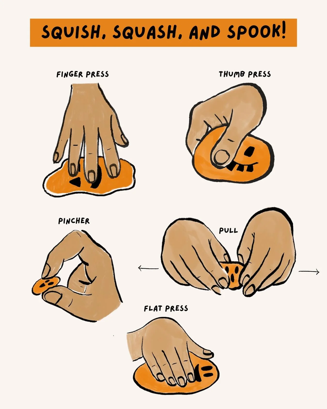 👻 Spooky Fine Motor Fun at Home! 

This Halloween season, we&rsquo;re working on those tiny but mighty fine motor skills with some Play-Doh magic!

Try these fun finger exercises with your little ones:
👉 Finger Press - Squish and flatten the dough 
