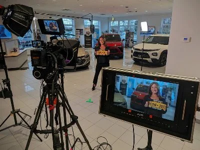 Behind the scenes filming a commercial at Buzz Chew Chevy in Southampton, NY