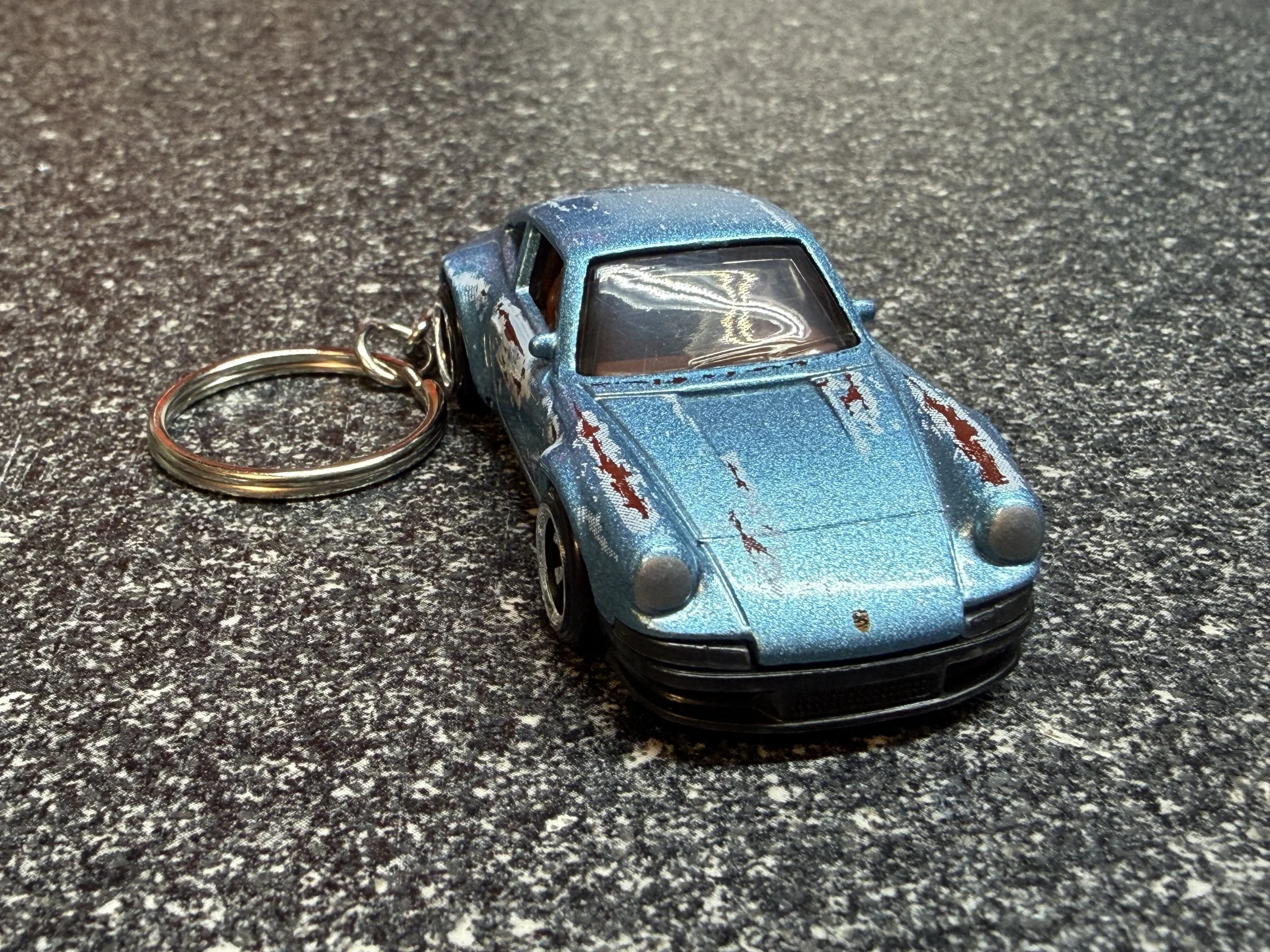 1971 Porsche 911 Keychain Vintage Patina Blue Hot Wheels Matchbox