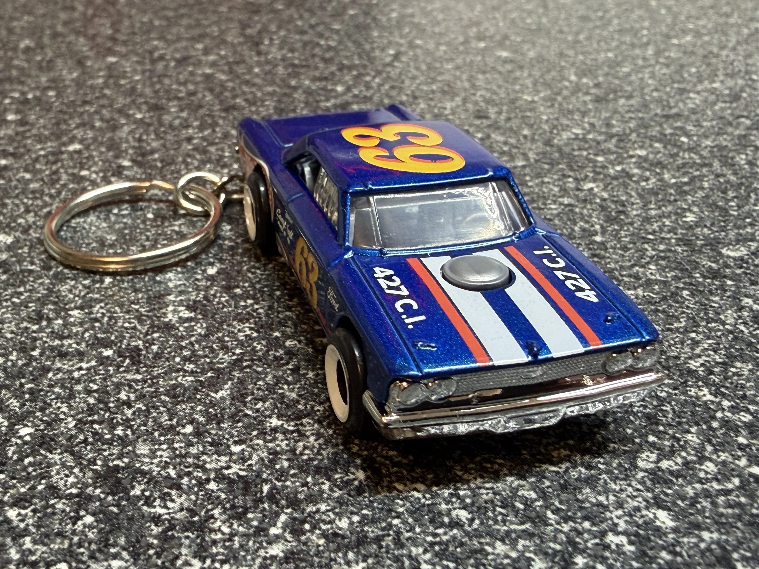 1963 Ford Galaxie 500 427 Keychain Blue Matchbox Hot Wheels Custom
