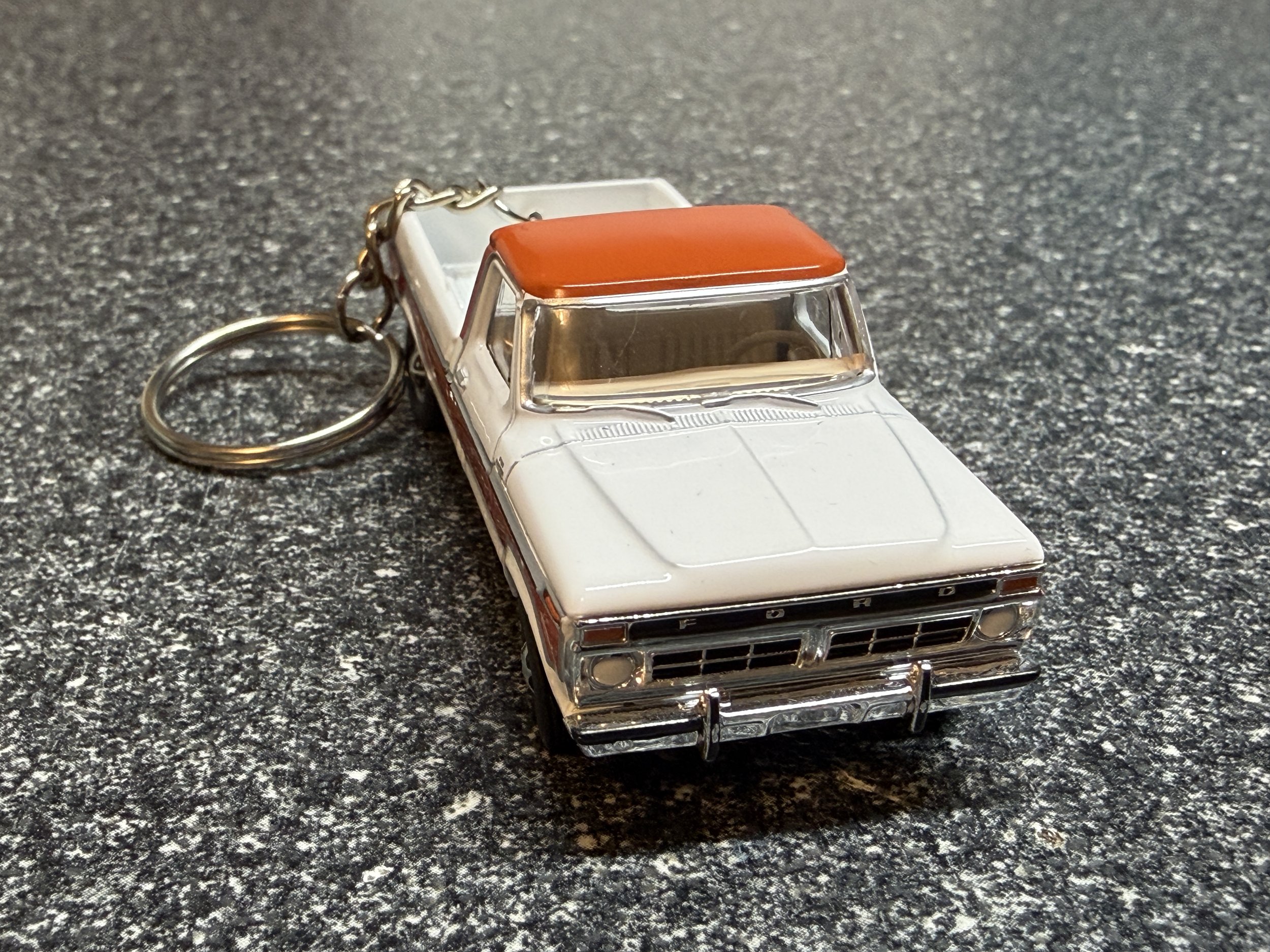 1977 Ford F150 F100 Ranger Keychain White / Orange Car Matchbox Hot Wheels