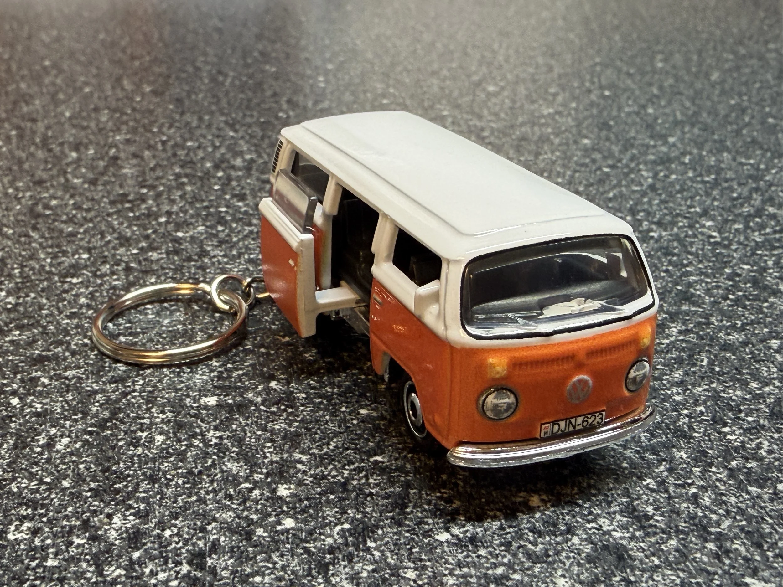VW Van Camper Bus Orange Keychain With Opening Door Matchbox Hot Wheels