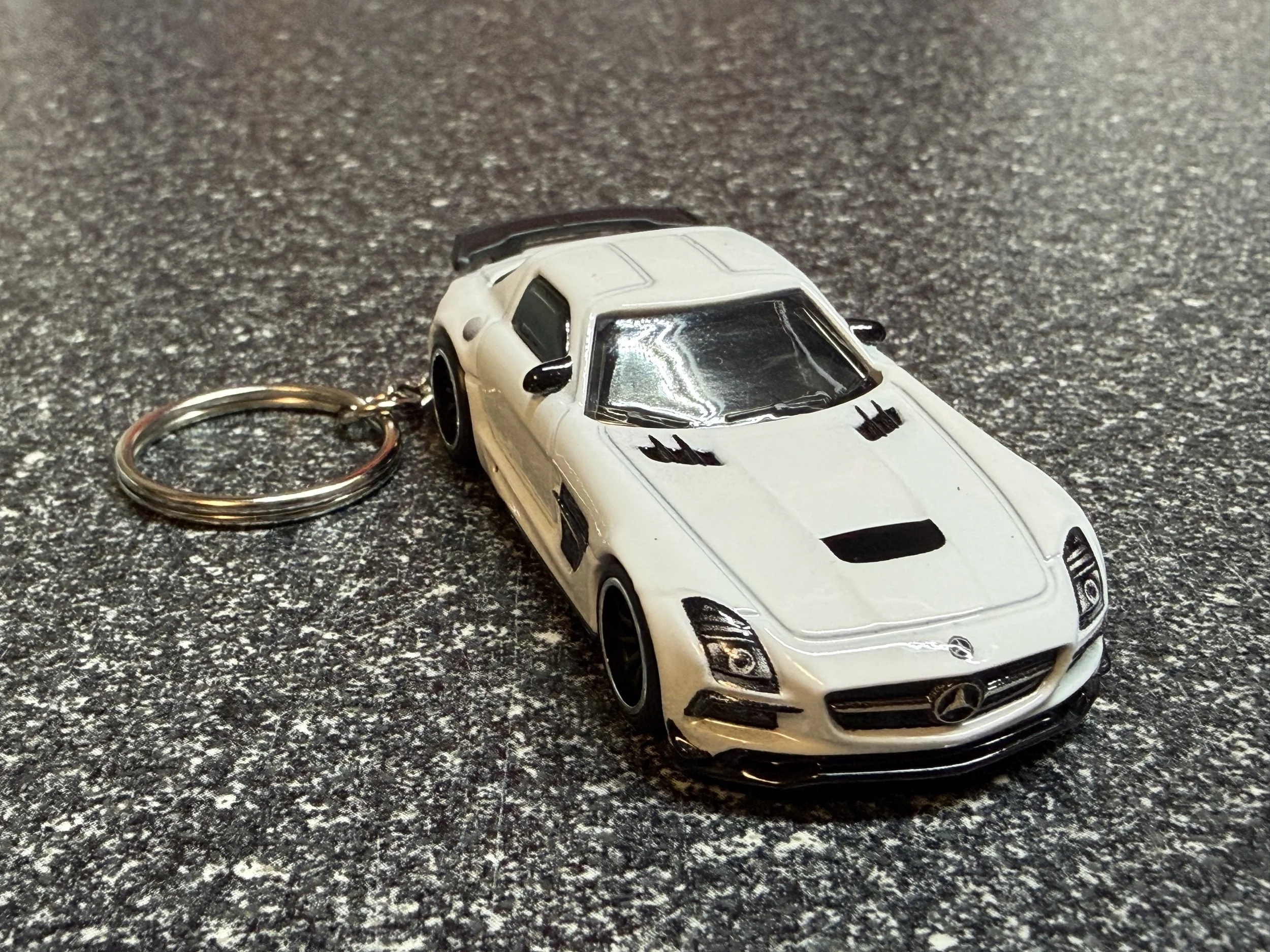 Mercedes Benz SLS AMG Black Series Keychain White Hot Wheels Matchbox