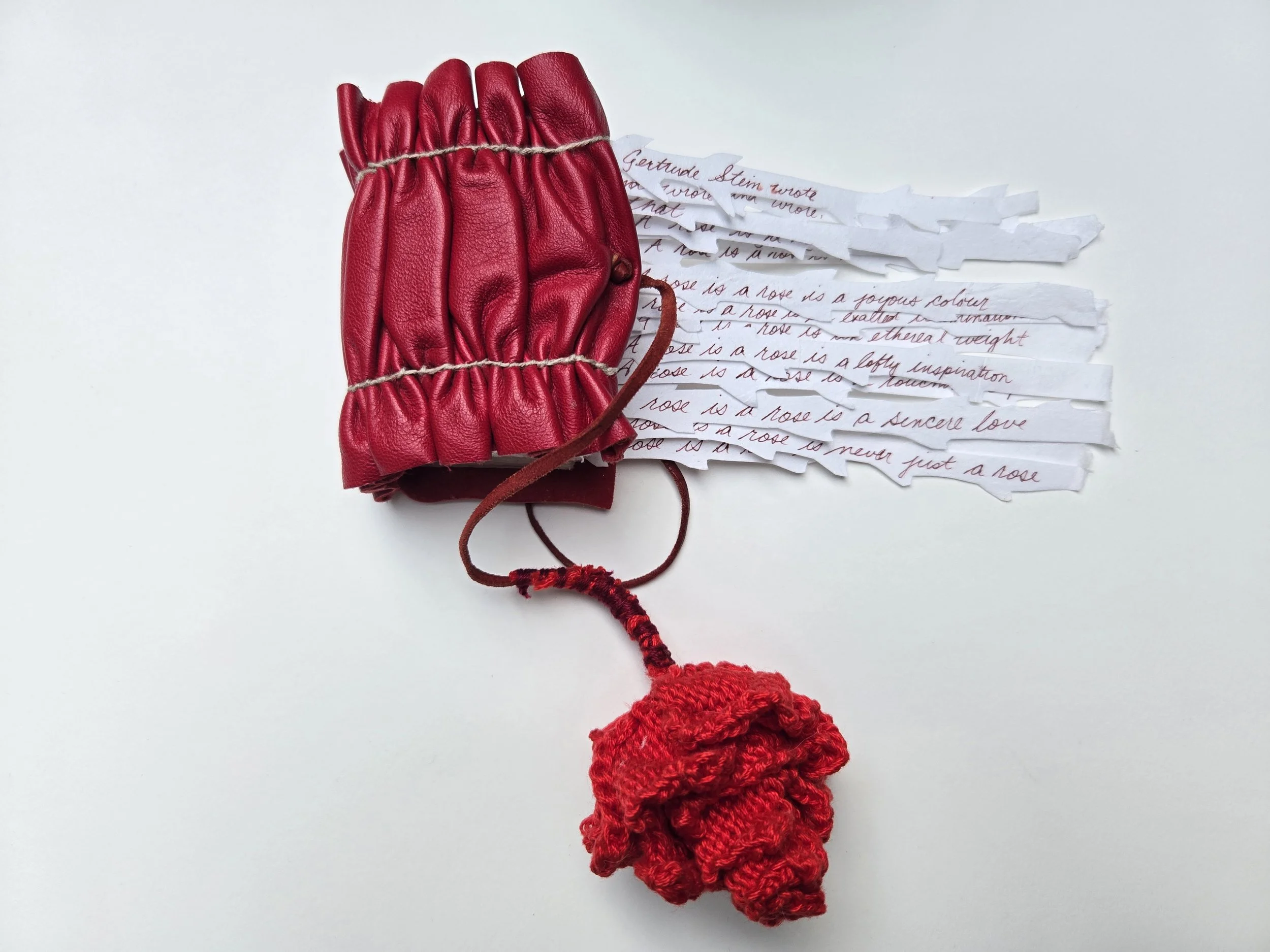 A Rose, found hand-made book, knitted yarn, ink on paper, 10x20x4cm