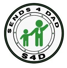 Logo with the text 'SENDS 4 DAD' surrounding green icons of a child and an adult holding hands.