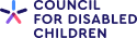 Close-up of a sign that reads 'COUNCIL FOR DISABLED CHILDREN' in blue text.