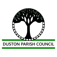 Logo of Duston Parish Council featuring a tree within a film reel circle, with the text 'DUSTON PARISH COUNCIL' underneath.