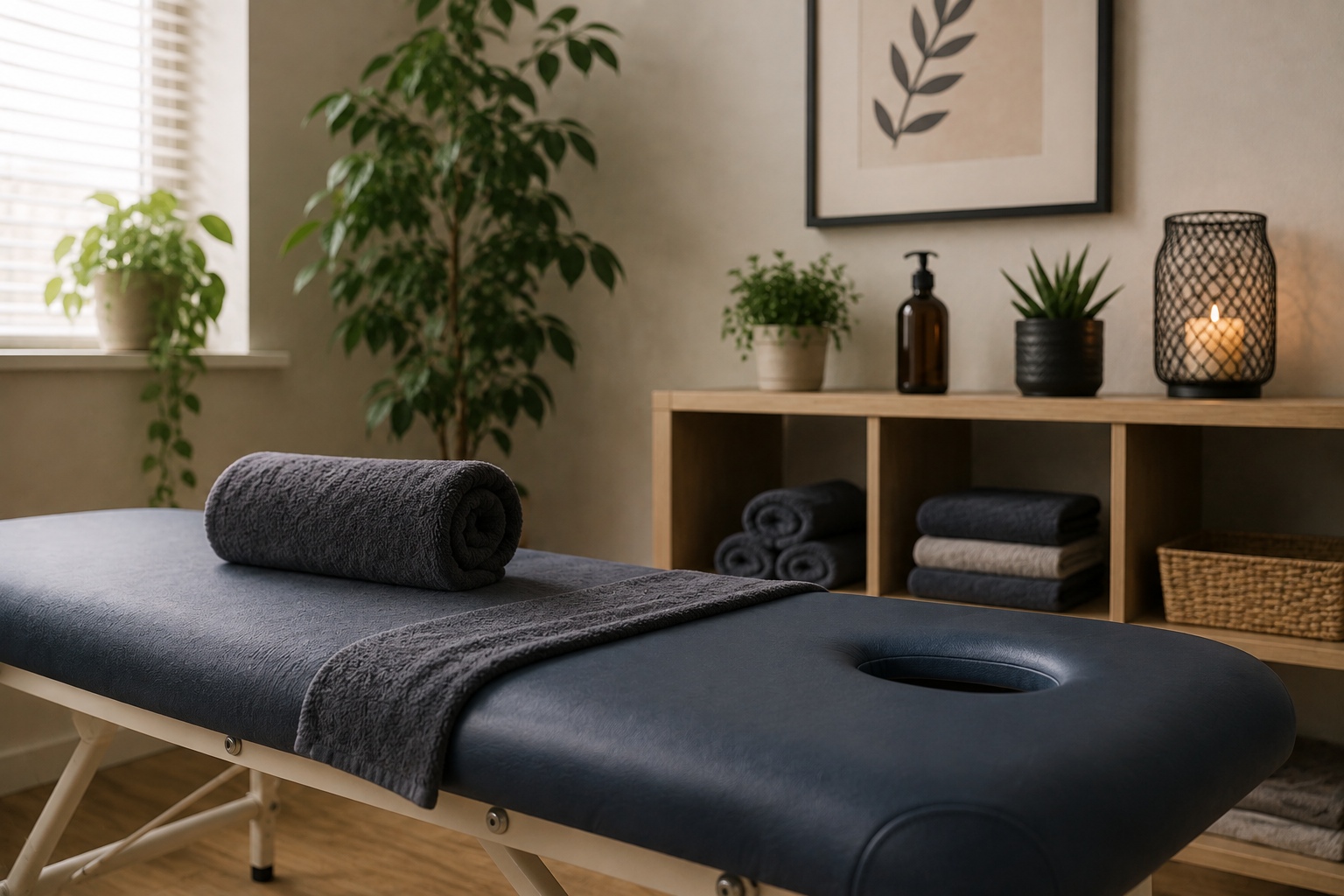 Sports massage treatment room and massage table