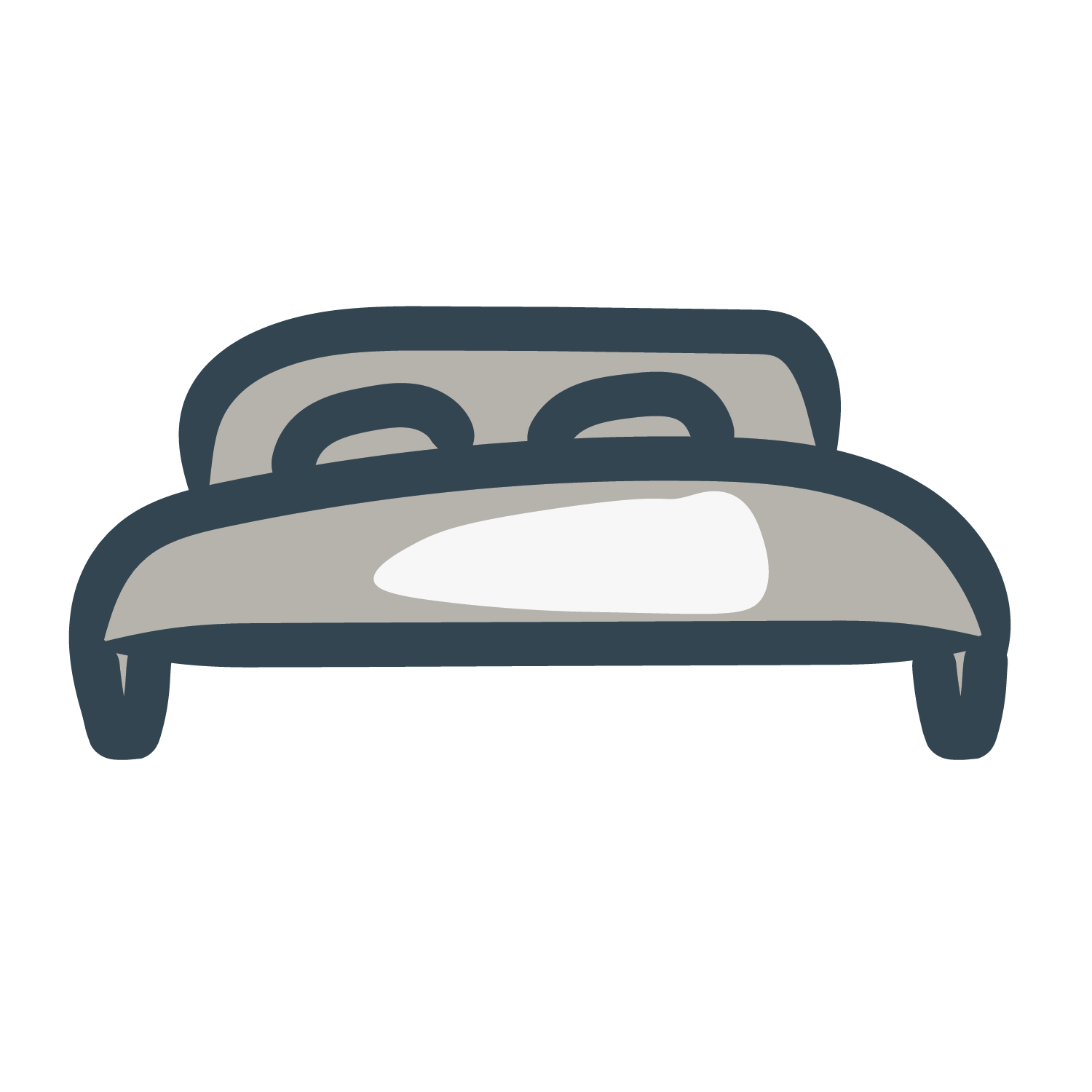 A simple illustration of a bed with a headboard and white bed linens.