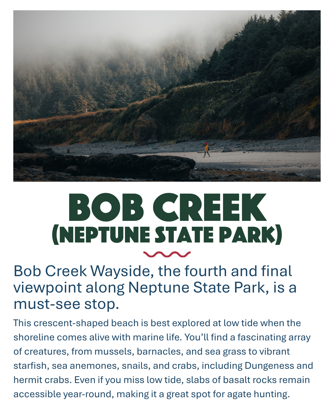 Bob Creek and Neptune State Park in Yachats, Oregon. Bob Creek Wayside, the fourth and final viewpoint along the Neptune State Park, is a must-see stop.