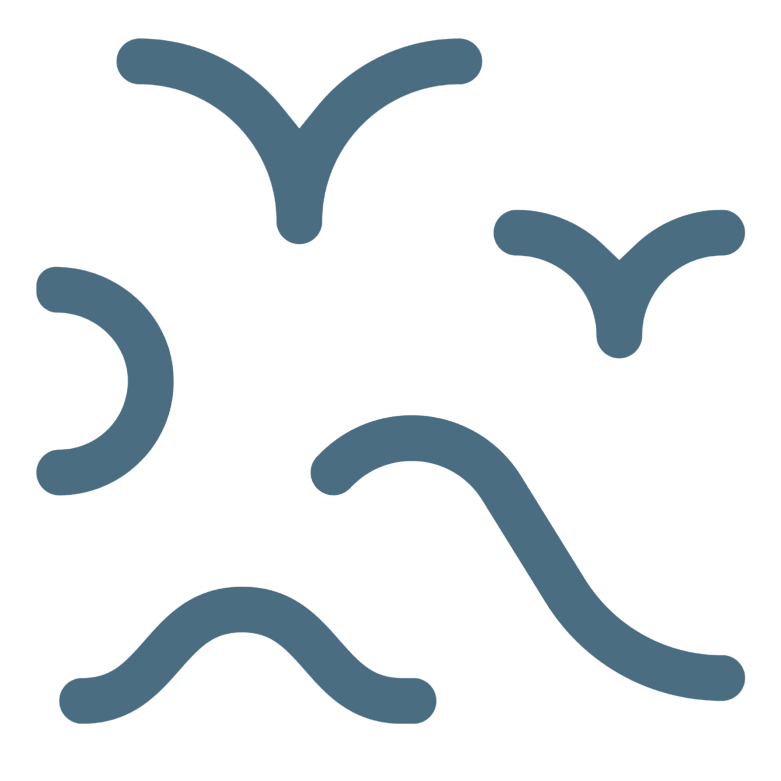 Illustration of five chromosomes, depicted as curved blue lines, against a black background.