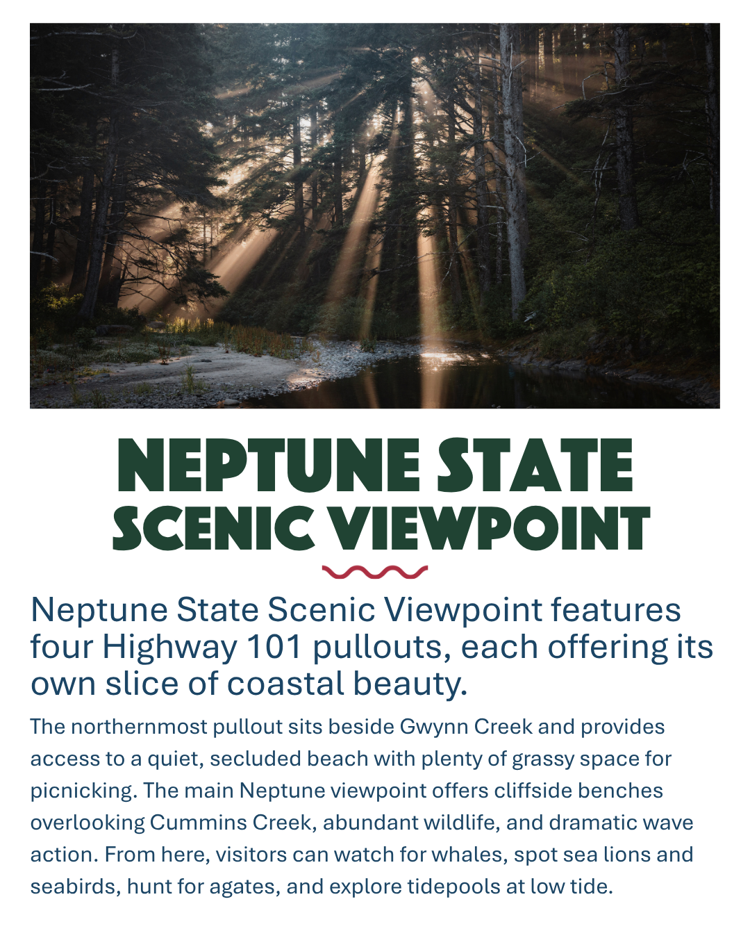 Neptune State Scenic Viewpoint in Yachats, Oregon. Neptune State Scenic Viewpoint features four Hwy 101 pullouts, each offering its own slice of coastal beauty.