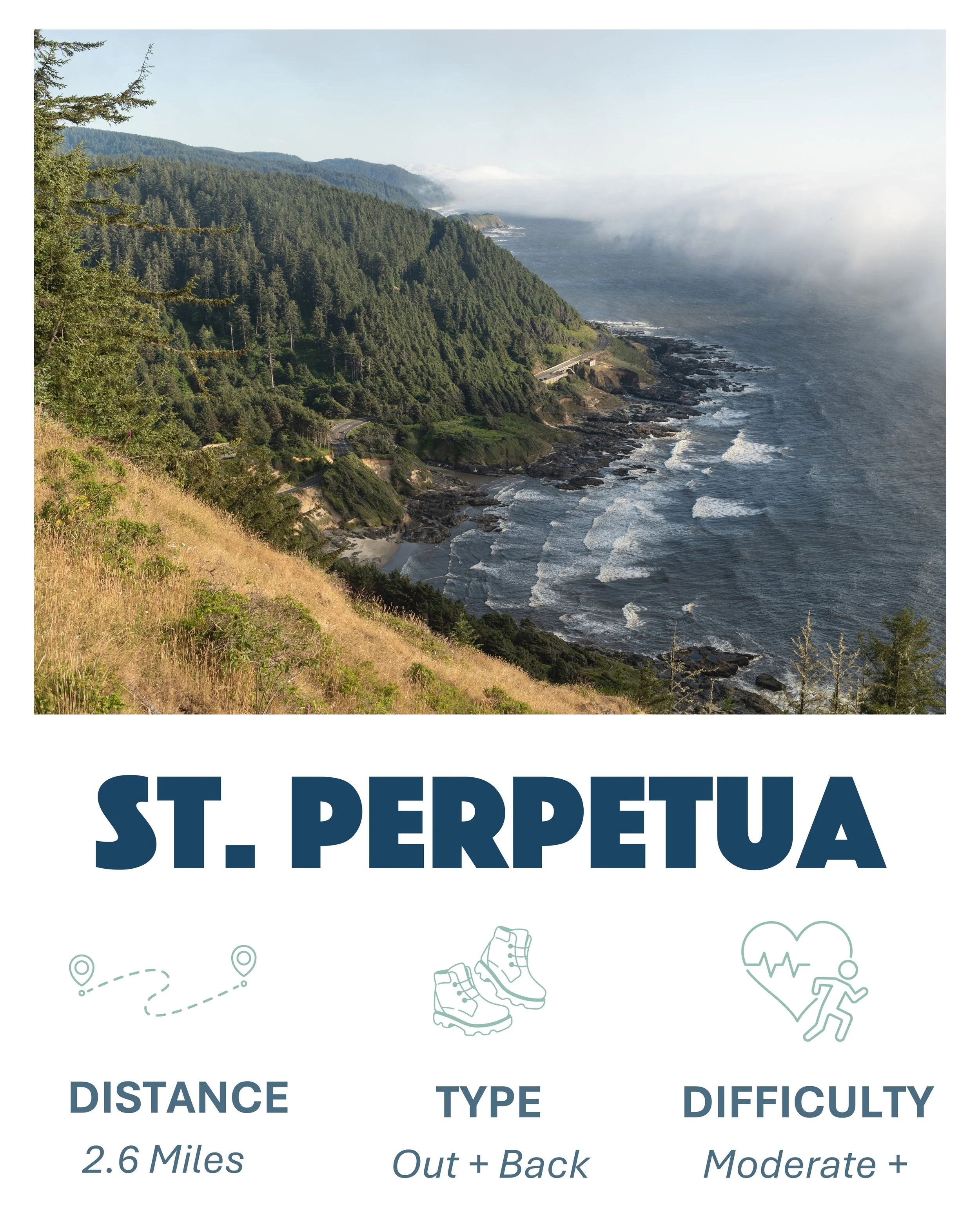 St. Perpetua Trail Hike in Yachats Oregon, 2.6 Miles, Out and Back, Difficulty - Moderate