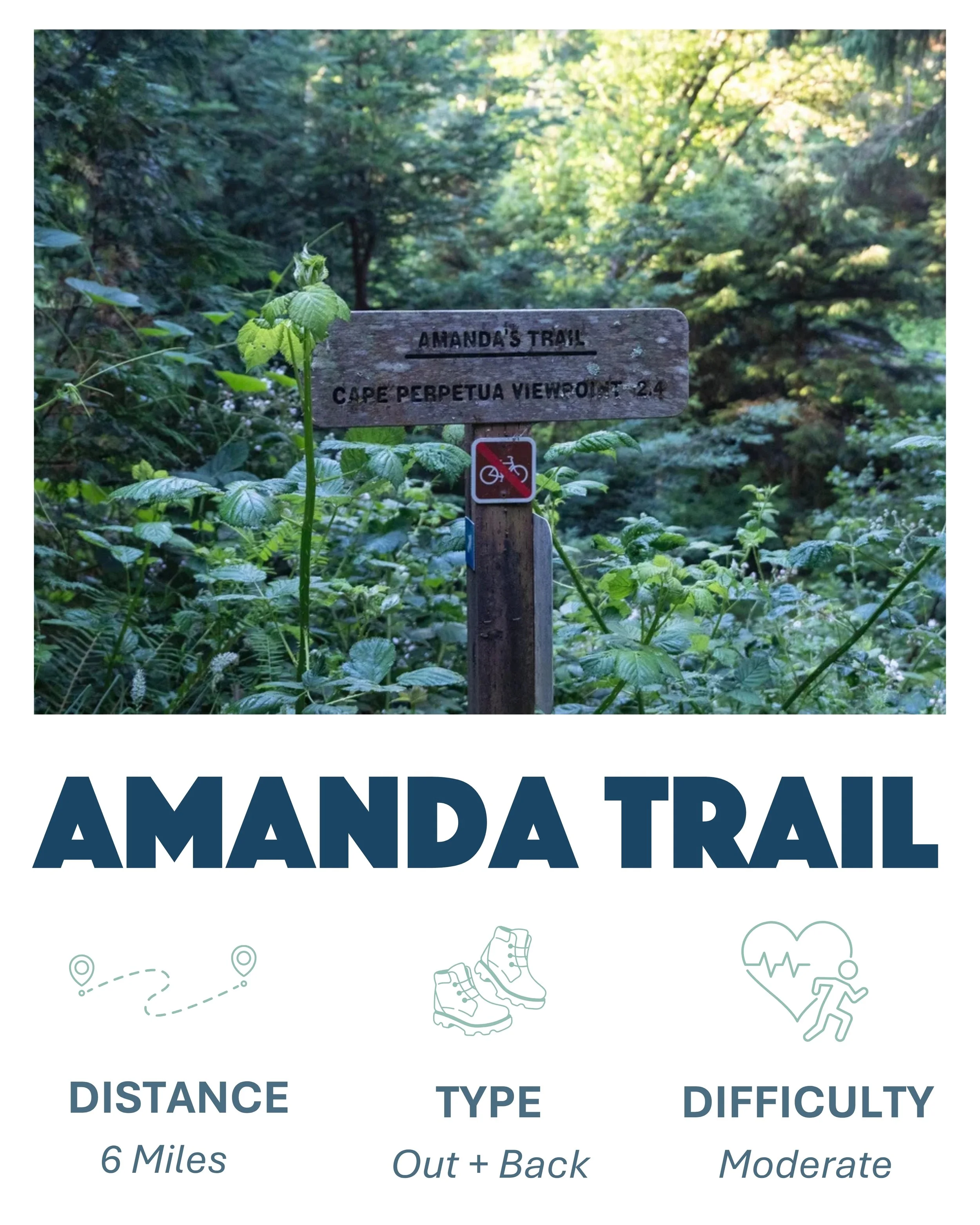 Amanda Trail Hike in Yachats Oregon, 6 Miles, Out and Back, Difficulty Moderate
