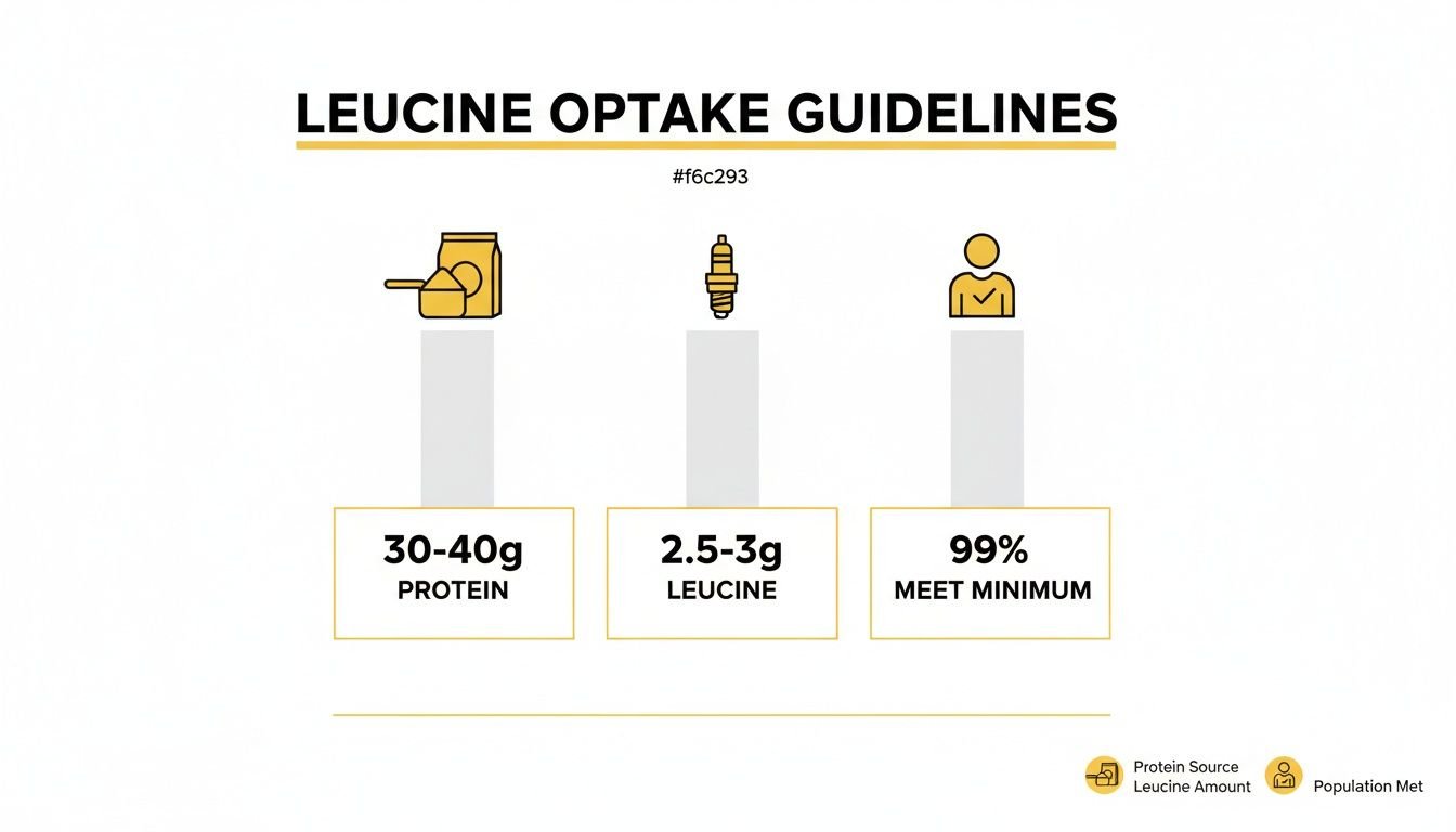 Infographic for women over 40 showing 30g protein and 2.5g leucine targets per meal.