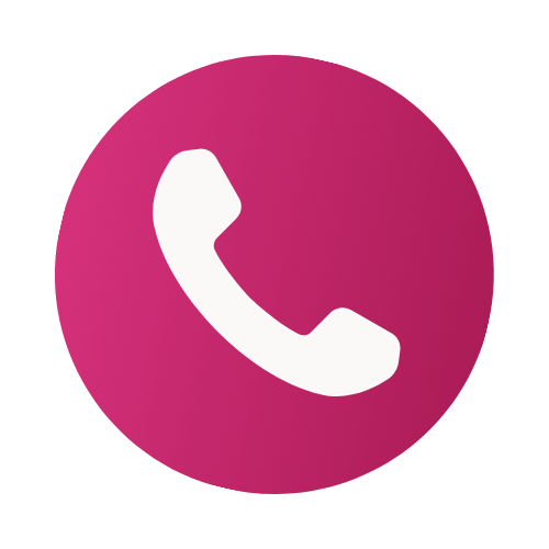 Icon of a white telephone handset inside a pink circle.
