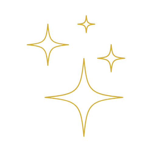 Four gold star-shaped sparkles on a black background.