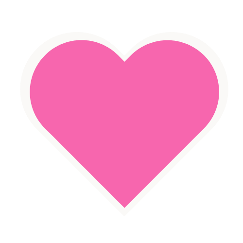 Pink heart with white outline on black background