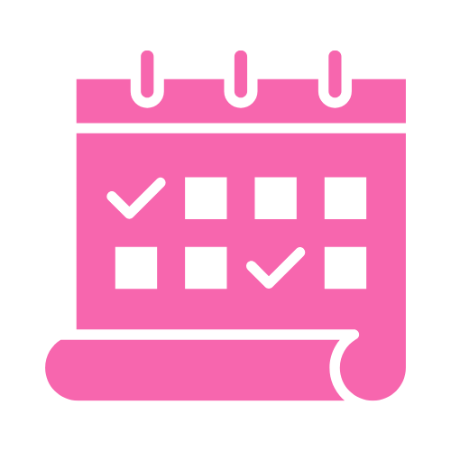 Pink calendar with marked checkboxes and notes.