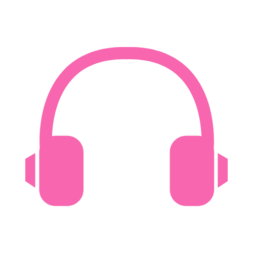 Pink over-ear headphones icon on a black background.