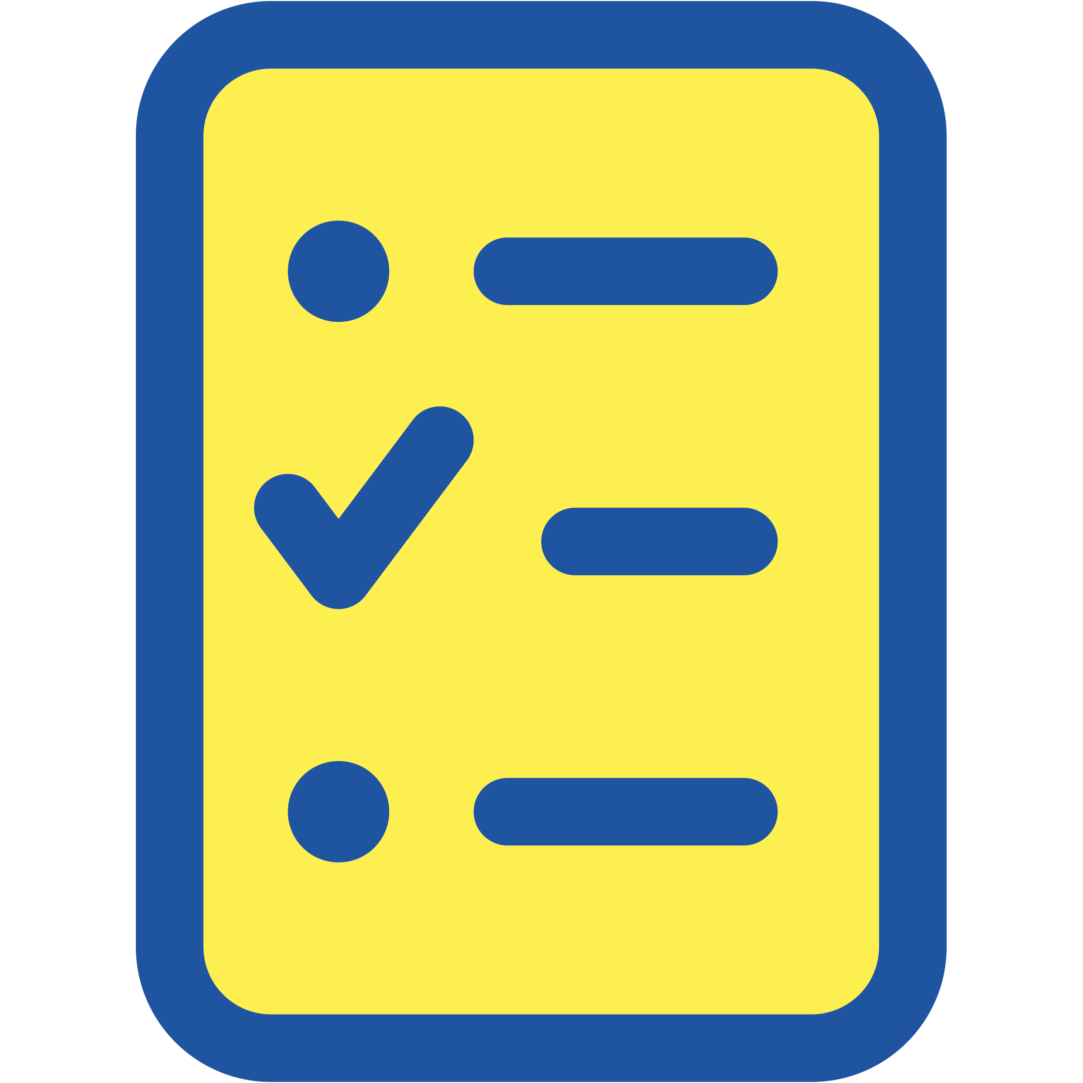 Checklist icon with a yellow background, blue border, and blue checkmark.