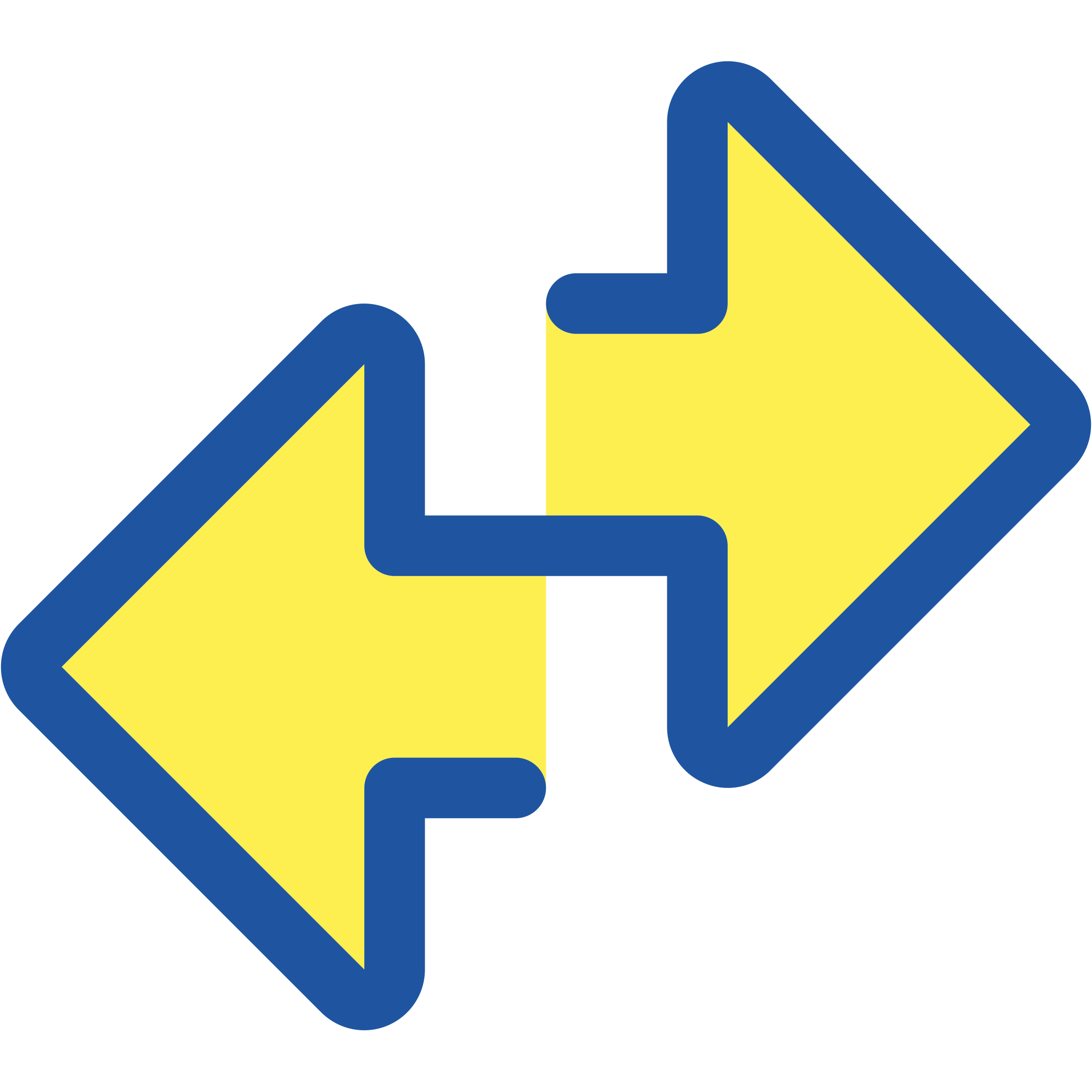 Two yellow arrows outlined in blue, pointing in opposite directions, with one pointing left and the other pointing right.