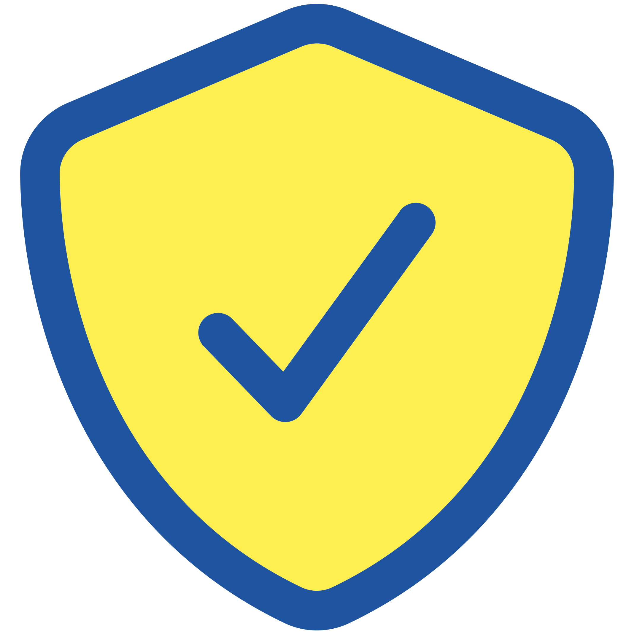 A shield icon with a yellow background, outlined in blue, featuring a blue check mark in the center.