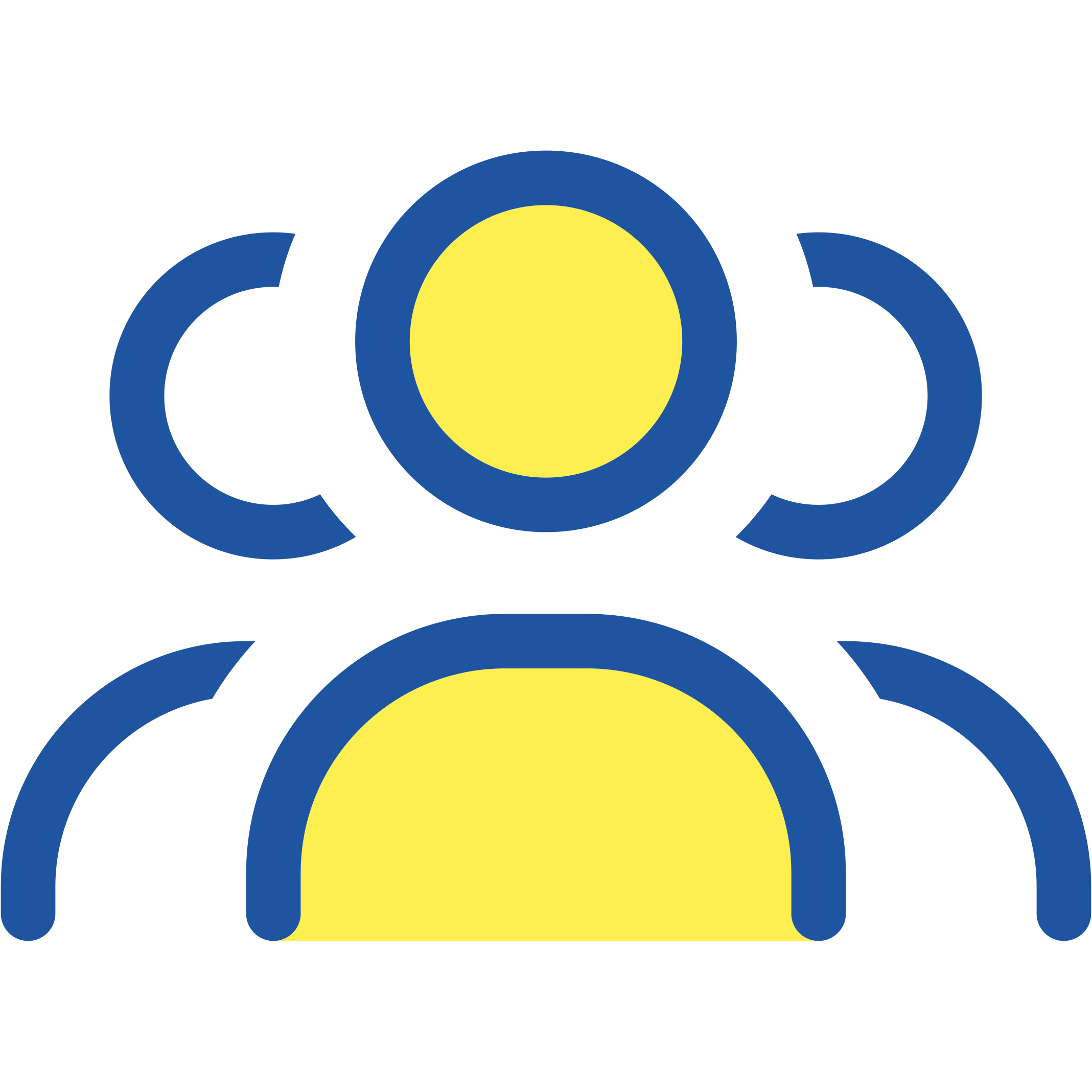 Illustration of a group of people with circles representing heads and curved lines for arms, using yellow and blue colors.