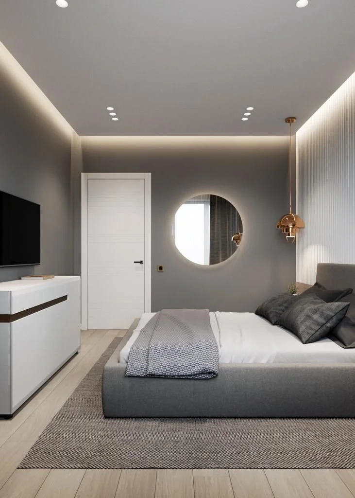 Shadow gap gypsum ceiling design in a bedroom for a clean and contemporary interior
