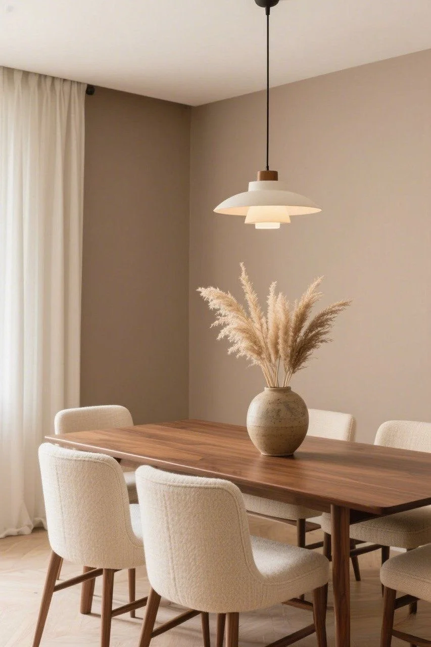 Warm paint colour used in a dining area to create a cozy and inviting atmosphere