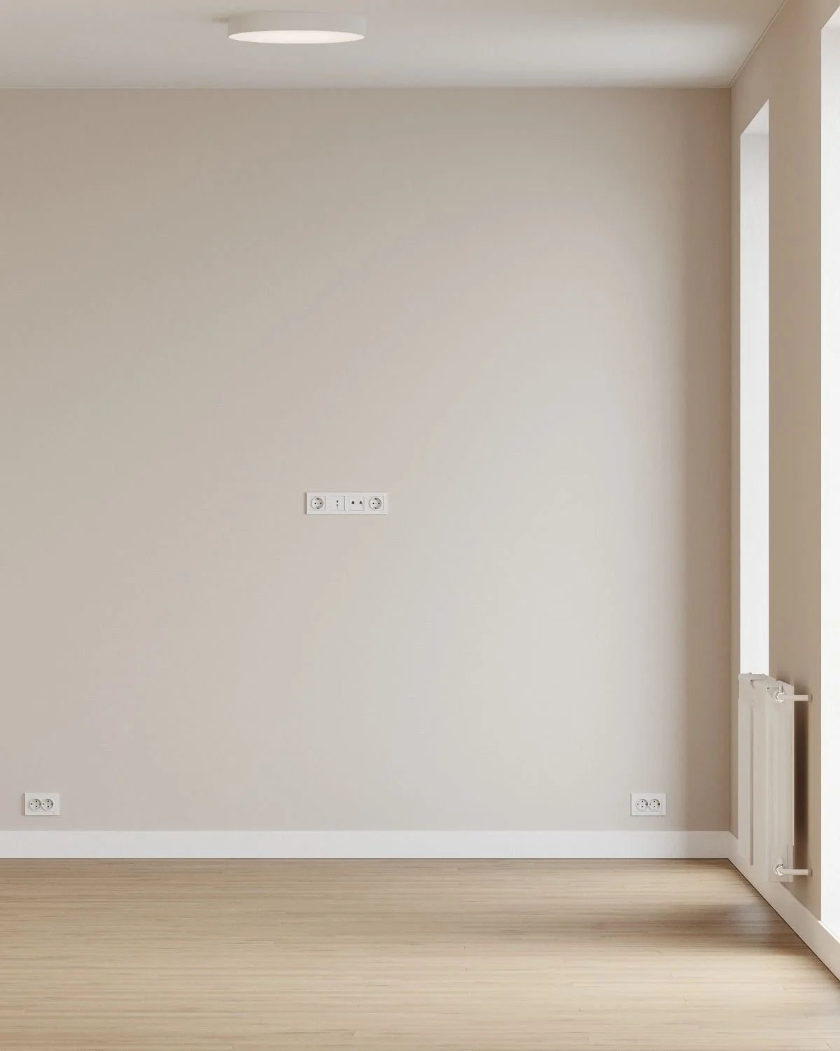 Neutral light paint colour reflecting natural light in a modern living space