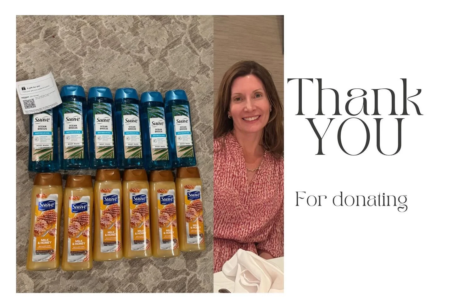 Thank you Katie for the much needed body wash for purses! What a beautiful donation! Thank you so much ❤️