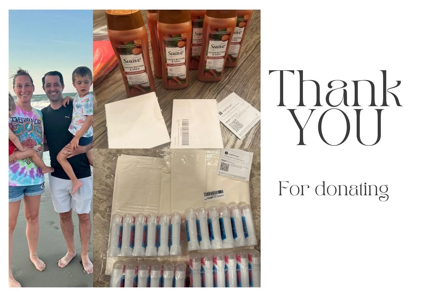 Thank you Amber for all the body wash , nail clippers, deodorants and scarves! We are so blessed by your kindness and love!