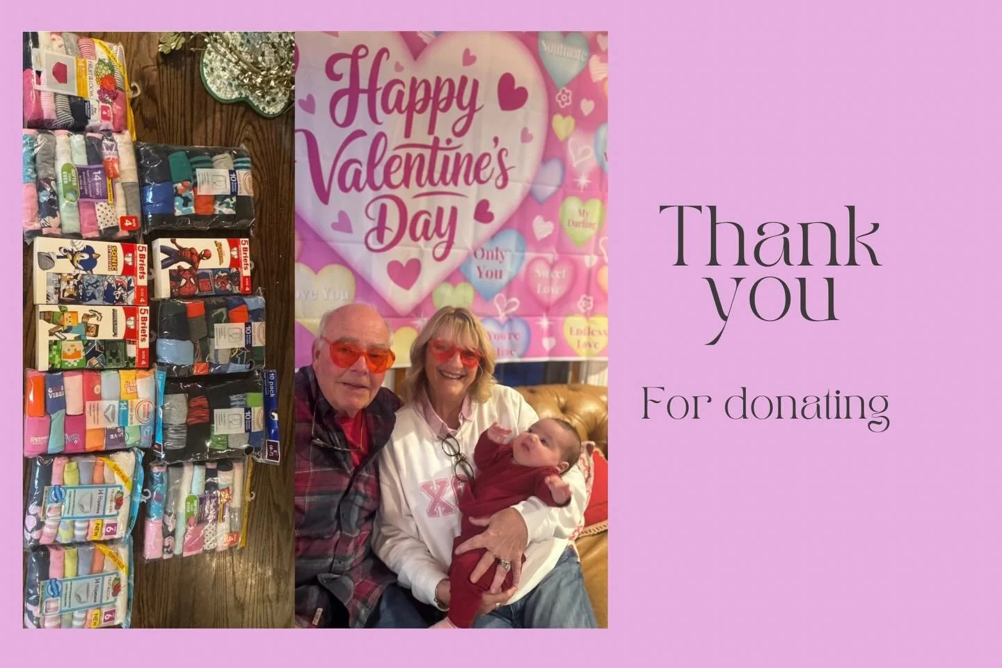 Thank you Mooneys all all the kids underwear we need for our toddler kits ! An item that is hard to keep in stock at the shelters !