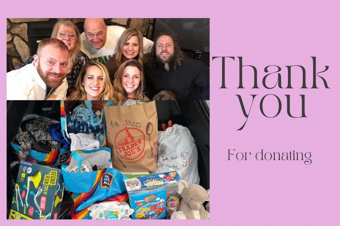 Thank you Darlene, Kimberlee Erica and Angela for a trunk full of love! We are grateful and touched by this family effort to help the babies in need 💗