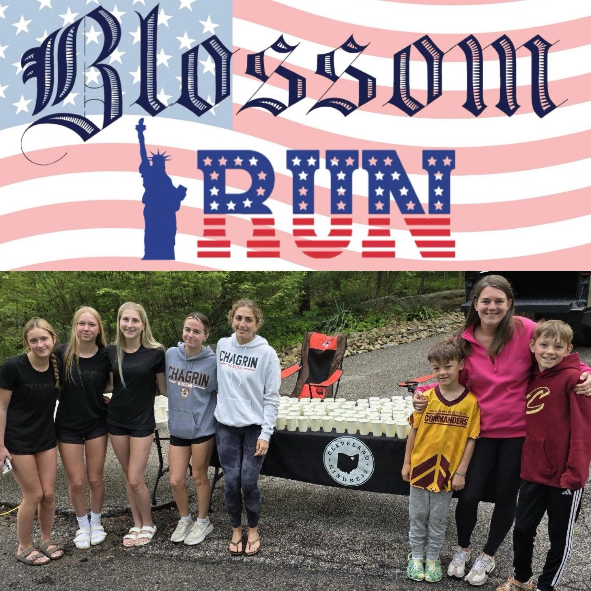 The @theclekindnesscollection is happy to support our local @cvjaycees in The Blossom Time Run ! 🇺🇸Special thanks to board member Hallie and @chagrinfallssoccer  Chagrin Falls Girls Soccer  Girls ⚽️for hydrating our runners 💦🥤🏃🏻&zwj;♀️