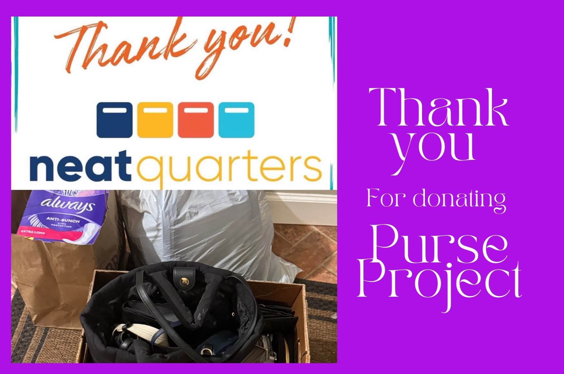 Thank you to our amazing partners @neatquarters and they&rsquo;re amazing clients! Neat Quarters is a local professional organizer, who keeps us in mind as she cleans and organizes ! We are so grateful for the purses and all the fillers for our bags!