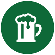Icon of a beer mug with foam on a green background.