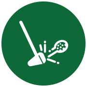 Icon of a broom and magnifying glass on green background