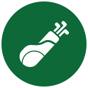 Icon of a golf bag with clubs on a green background