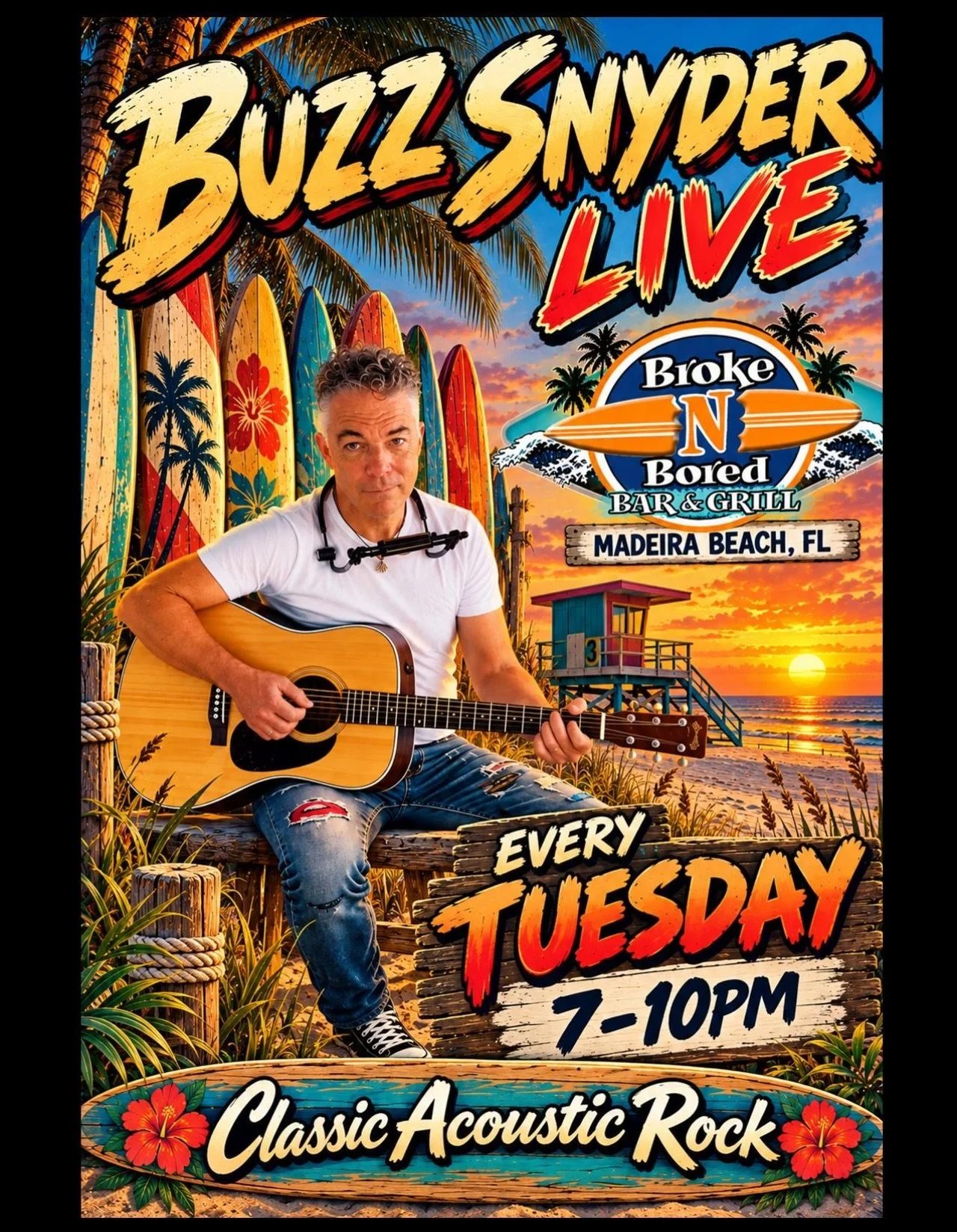 Hey all&hellip; Starting tomorrow night - (10/27) I will be playing Tuesday Nights at the Broke N Bored in Madeira Beach 7-10pm.  Great food, craft cocktails from their amazing bartenders, and of course &ldquo;classic acoustic rock&rdquo; under the t