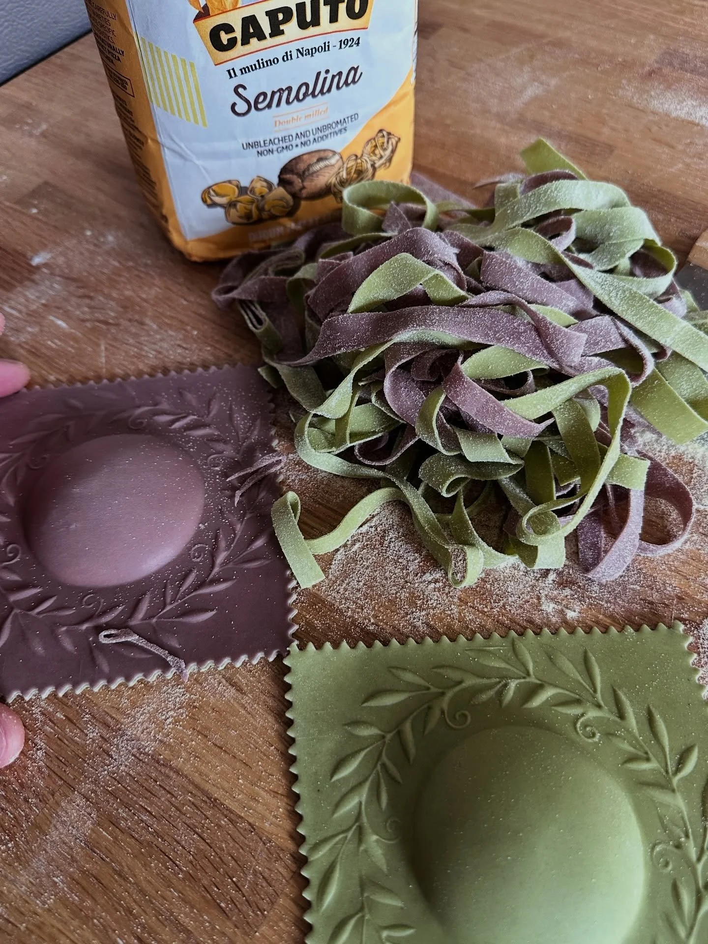 Spending some time in the kitchen making egg pasta with a lemon herb ravioli and colorful pappardelle. Also my new wreath mold is now available! #pasta #pastamaking @caputoflour