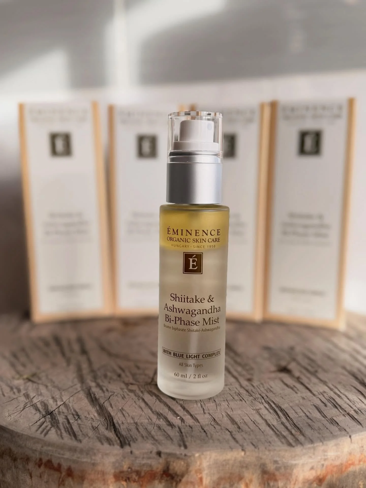 Obsessed is an understatement 🤍 the Eminence Shiitake &amp; Ashwagandha Bi-Phase Mist combines deep hydration with powerful antioxidants to help calm stressed skin and support a healthy skin barrier. Shake before use and mist anytime your skin needs