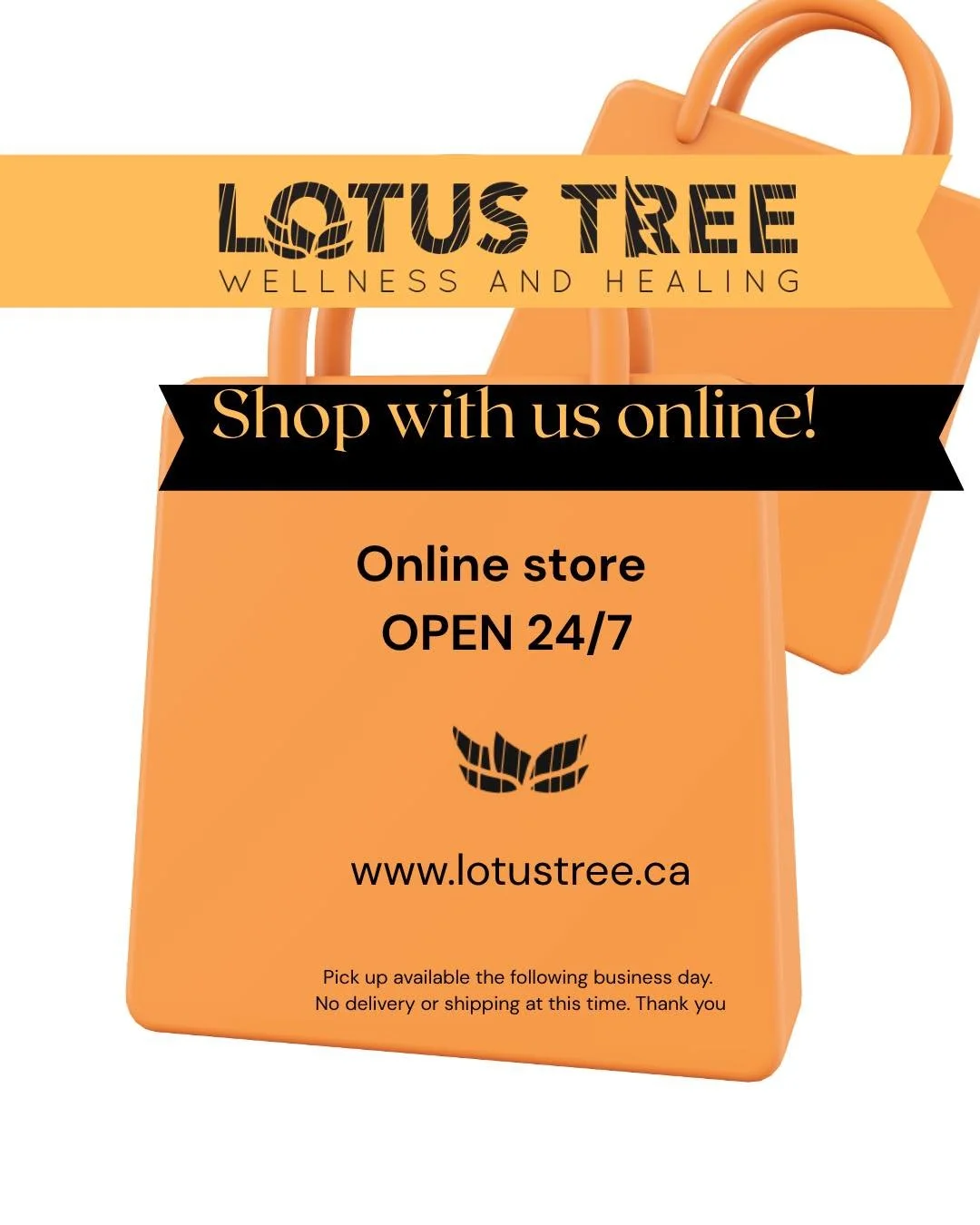 Our boutique is closed, however our online store is always open, shop with us 24/7. Pick up available the following business day.
www.lotustree.ca