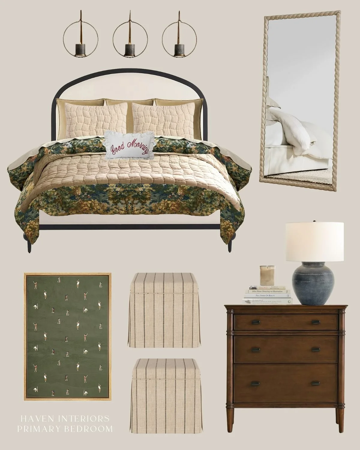We’re excited to share the debut of our bi-monthly mood board series—starting strong with a cozy, inviting concept for a primary bedroom.
Think: warm tones, soft textures, and calming layers that create the perfect retreat.