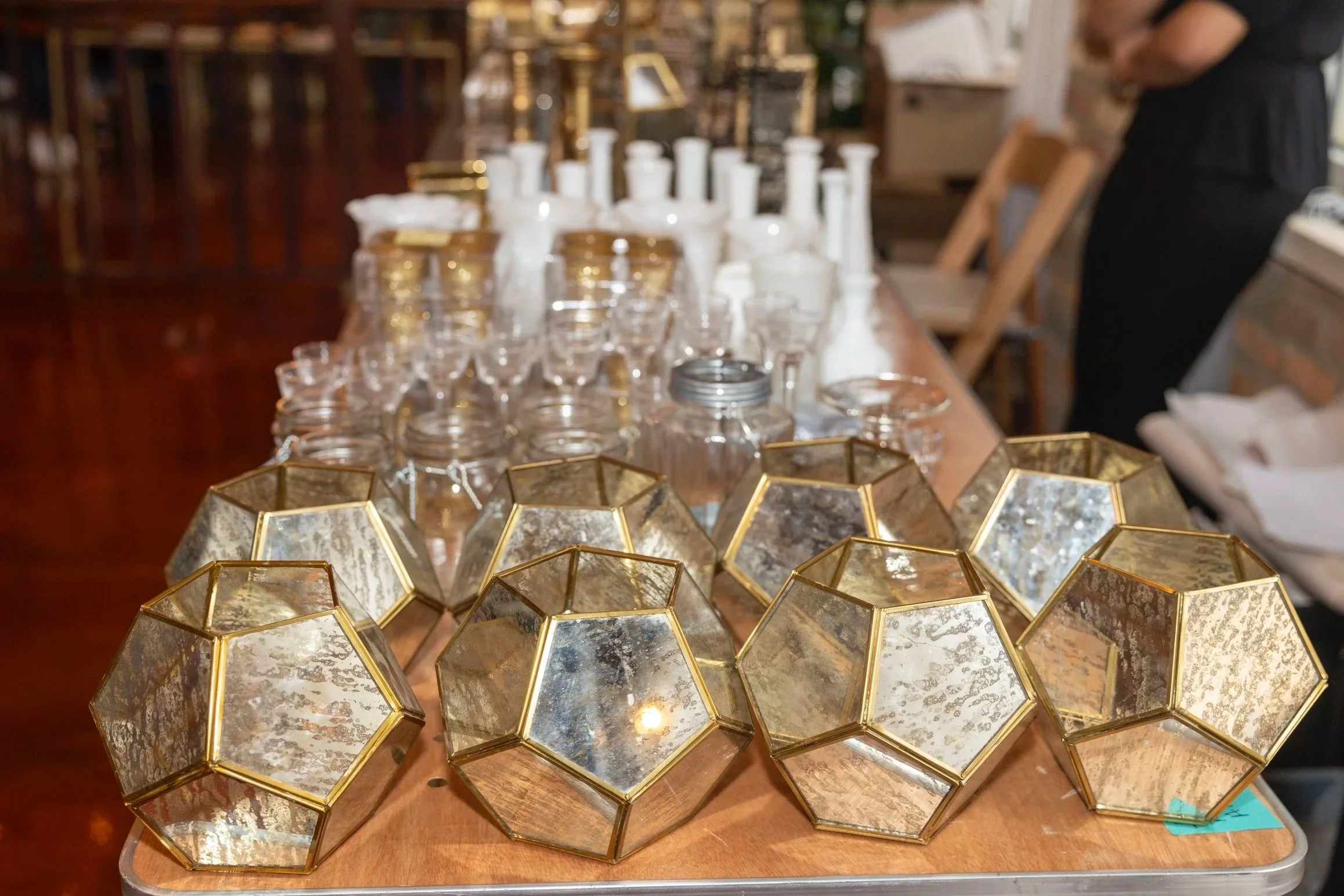 geometric Wedding vessels for resale, hosted at Loft on Lake, an affordable wedding venue in Chicago