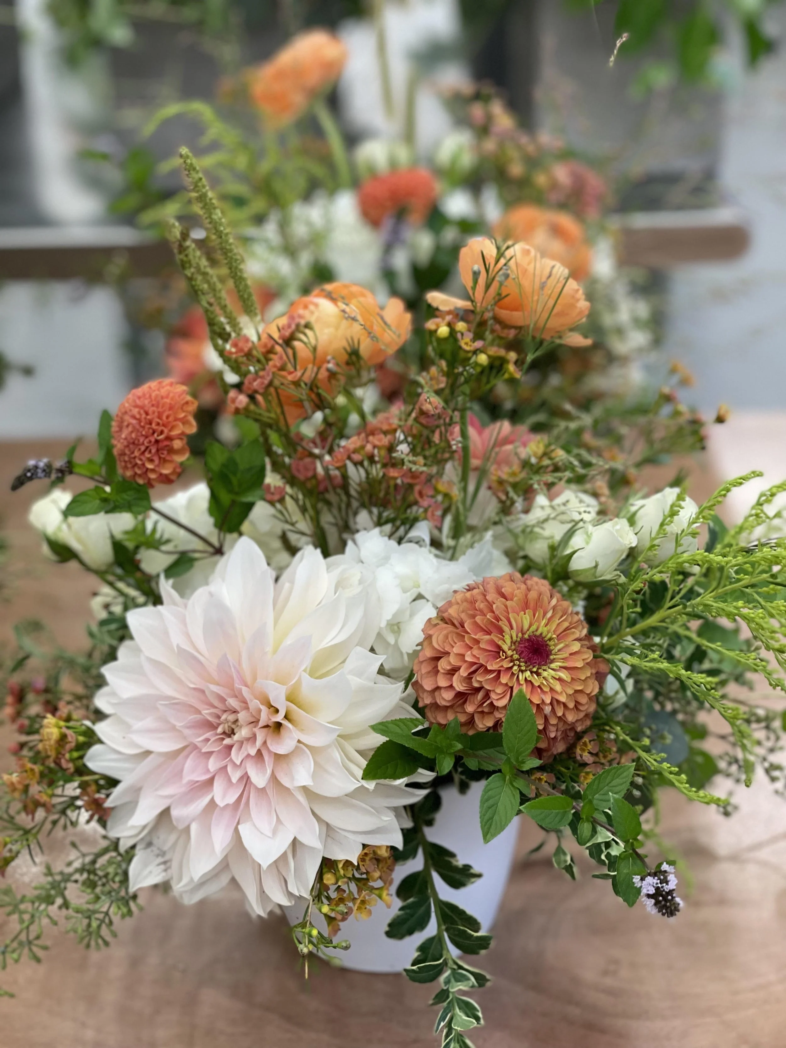 orange and pink flower arrangement
