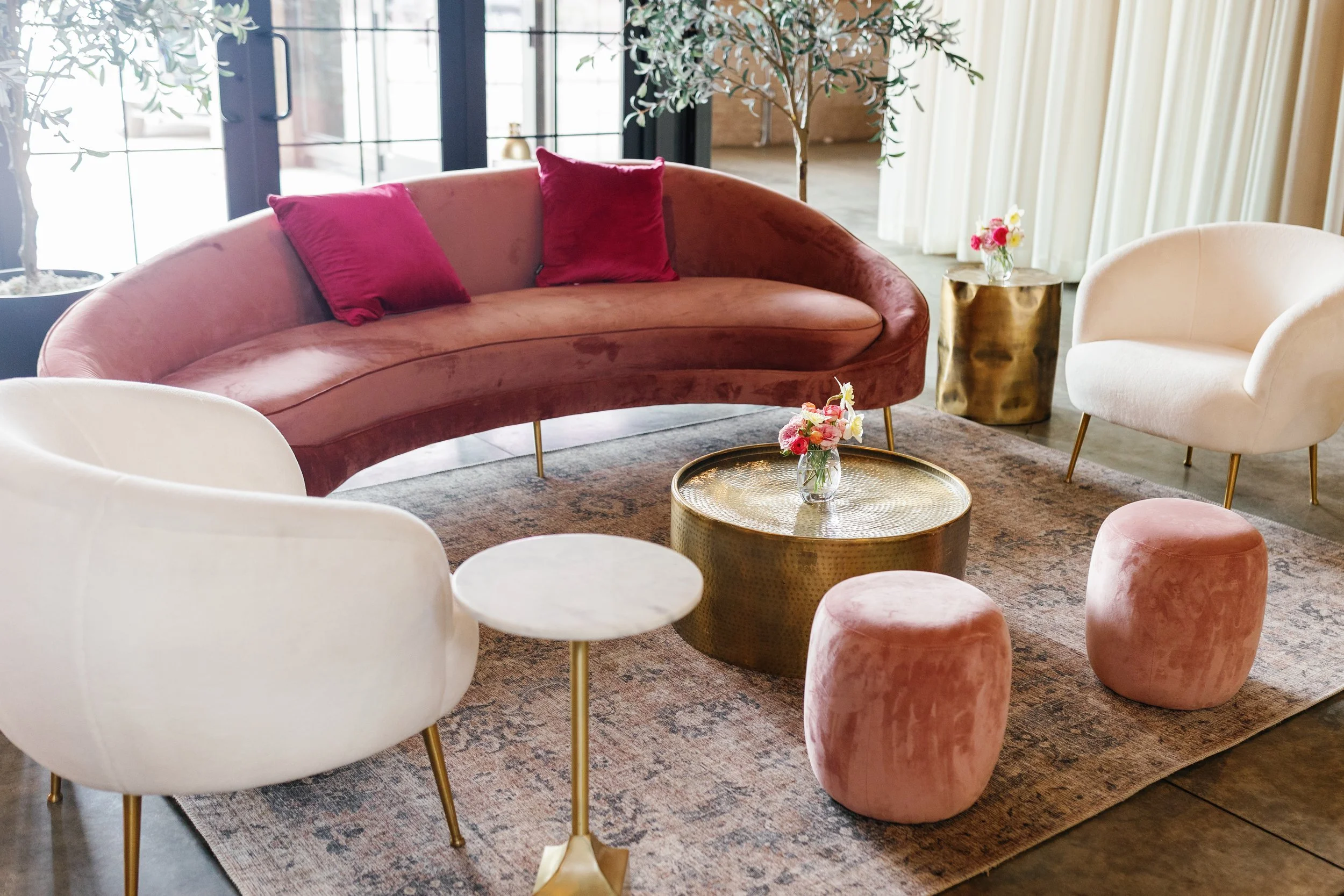 A pink & white lounge setting