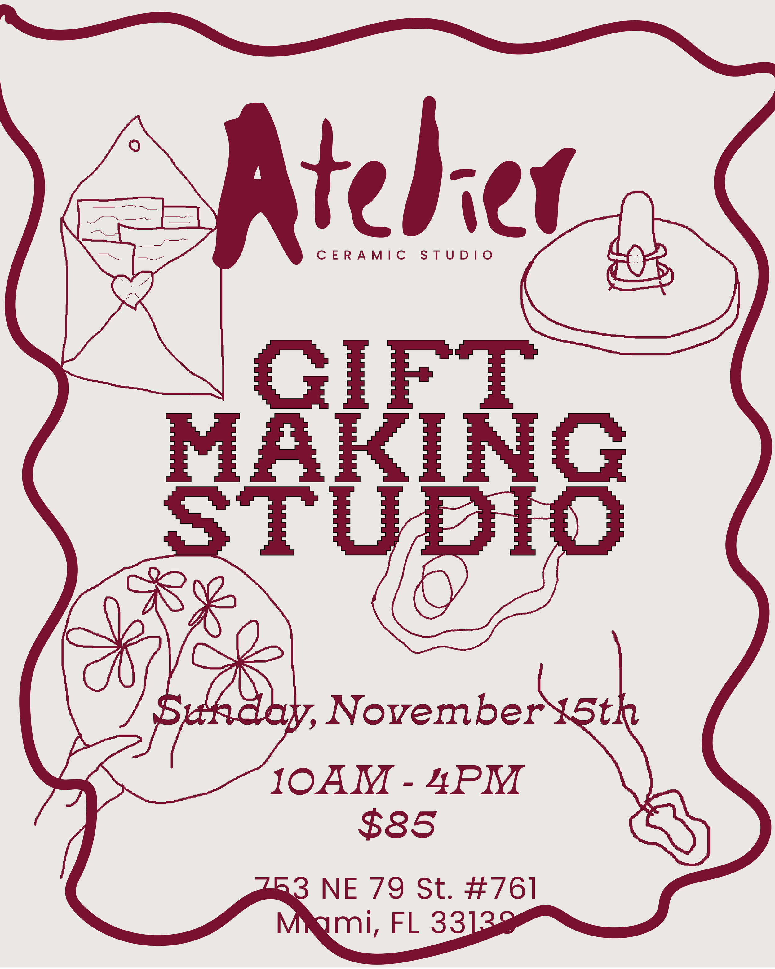 Gift Making Studio Day · Sunday, November 15th · Choose Your Seating