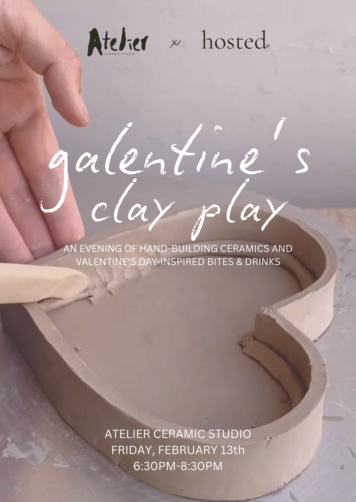 Galentine’s Clay Play — with HOSTED (Friday, February 13th · 6:30–8:30 PM)